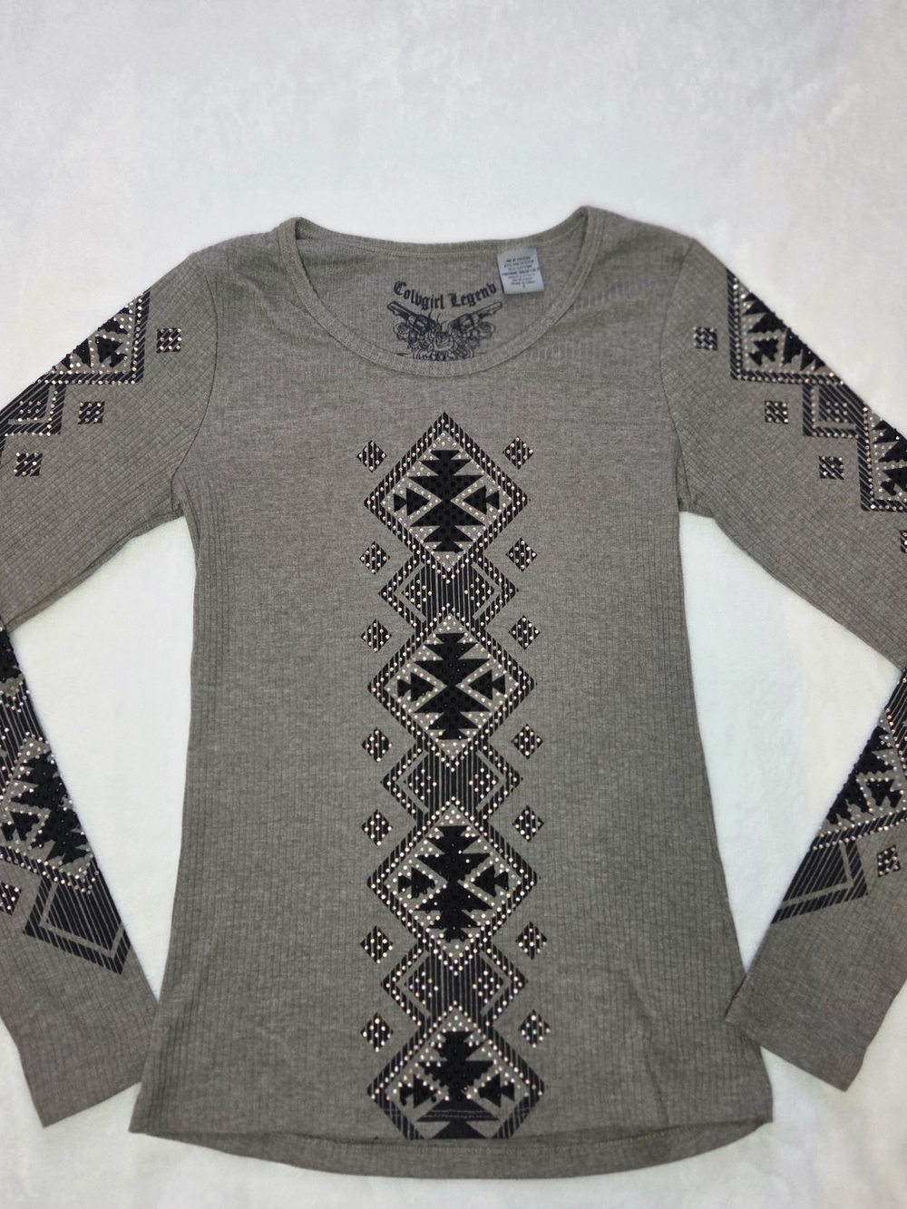 Cowgirl Legend Women's Gray Embellished Long Sleeve Tee